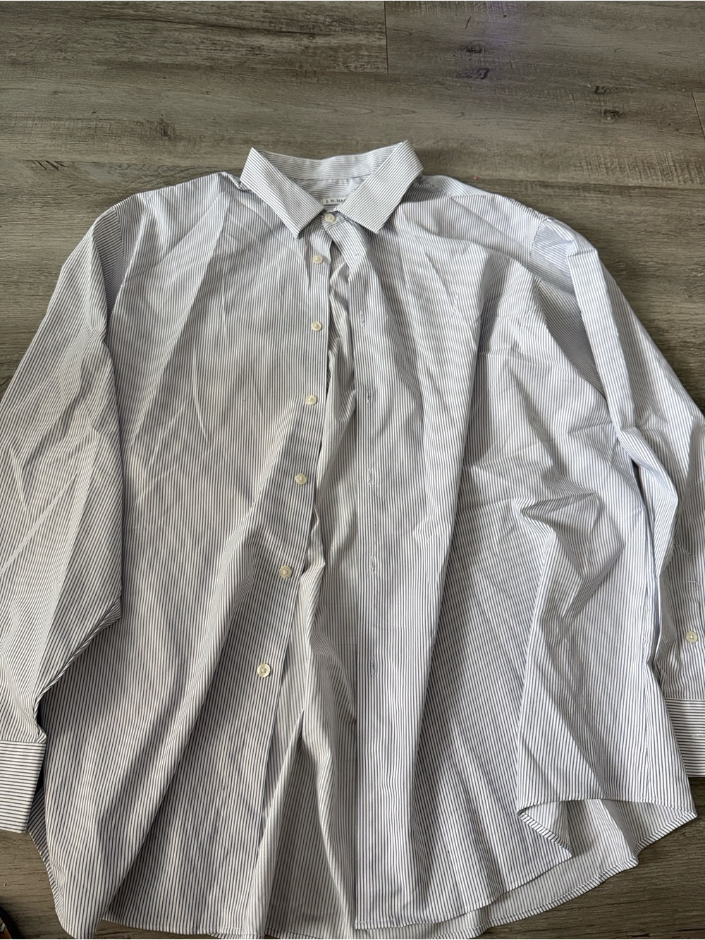 Haggar Men's White Shirt with Thin Blue Pinstripes